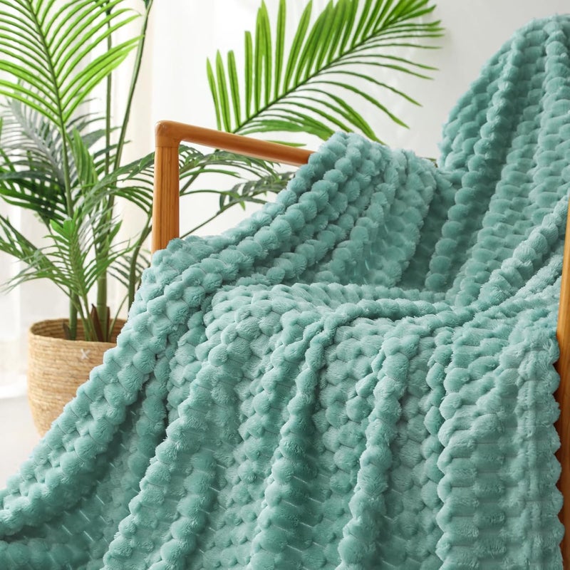 Extra Large Soft Fleece Throw Blanket, 50x70 Inches Stylish Jacquard Throw Blanket for Couch, Fuzzy Cozy Lightweight for All Seasons, Celadon - Image 4