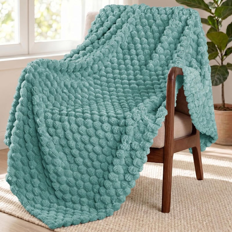 Extra Large Soft Fleece Throw Blanket, 50x70 Inches Stylish Jacquard Throw Blanket for Couch, Fuzzy Cozy Lightweight for All Seasons, Celadon - Image 1