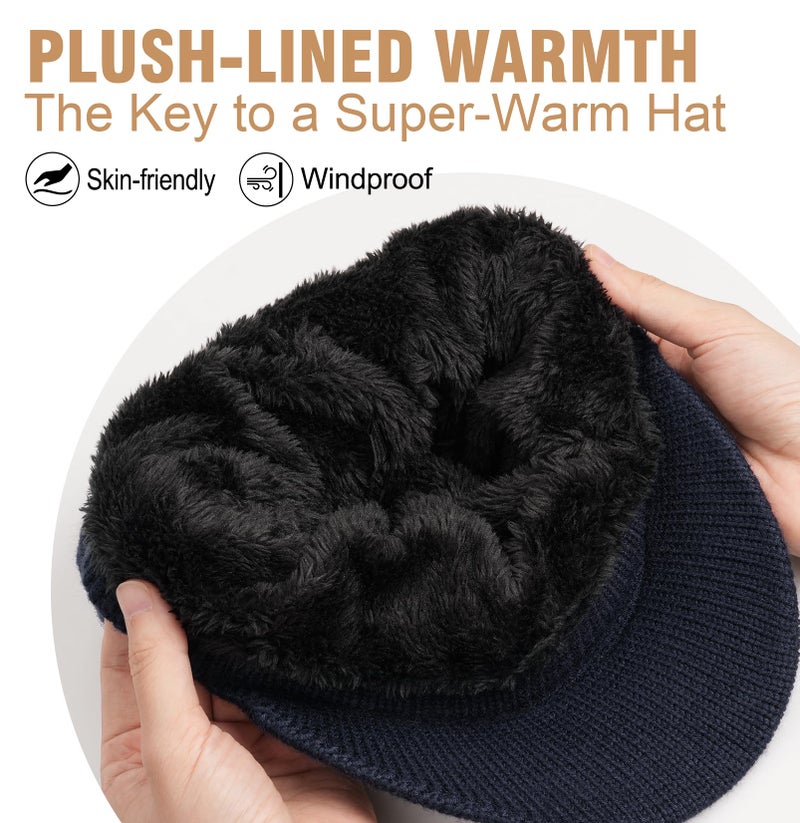 Wmcaps Mens Winter Beanie with Brim - Fleece Lined Thermal Knit Visor Hat for Cold Weather Army Green - Image 2