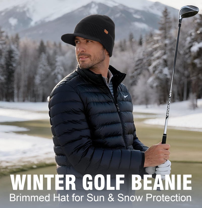 Wmcaps Mens Winter Beanie with Brim - Fleece Lined Thermal Knit Visor Hat for Cold Weather Army Green - Image 4