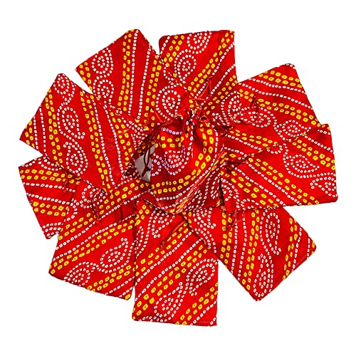 Krisah Pack of 50 pcs Potli Gift Pouches Bags, Small Size,18 cm X 12 cm, Bandhej Print, Red - Image 1