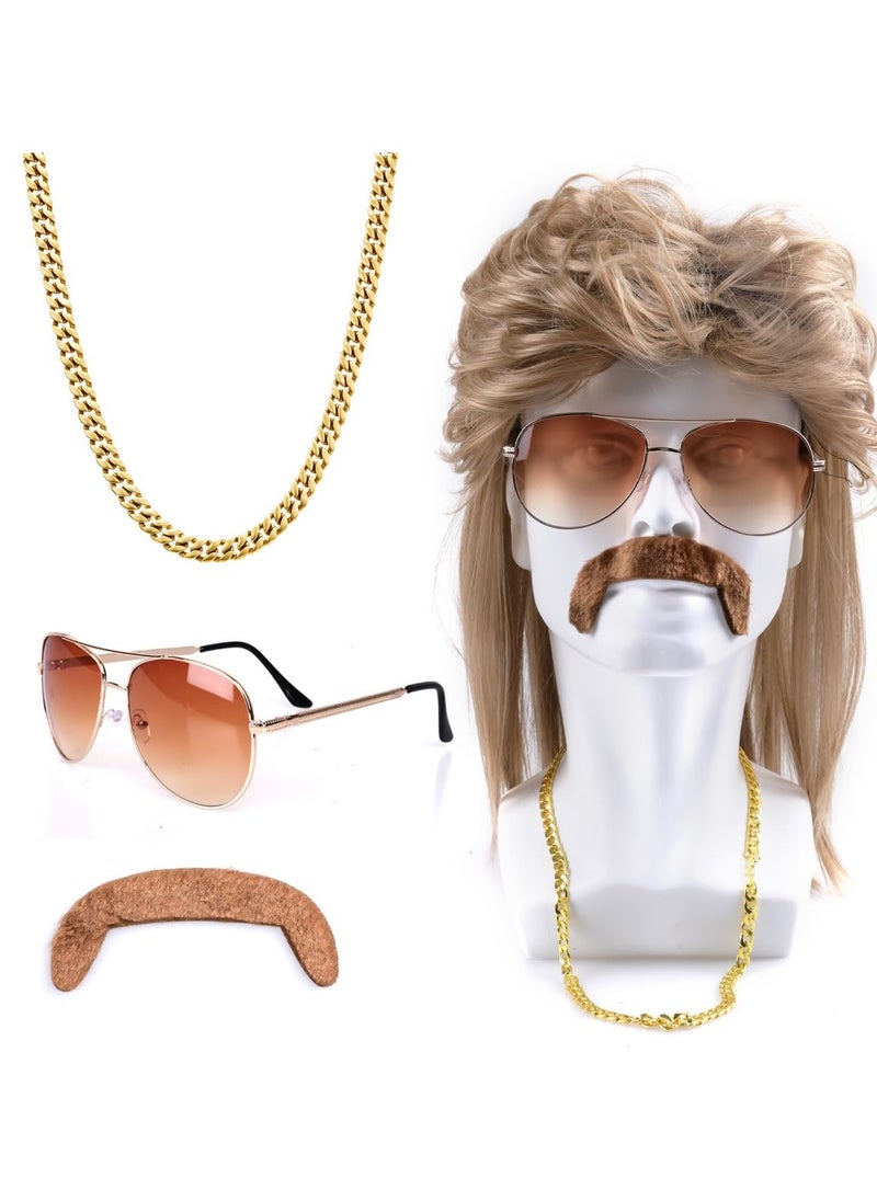 Excefore Mullet Wig, Brown Mullet Wigs Men for Mullet Party Pop Party 70s 80s Rocking Disco Wig Costume Fancy Dress Wig Afro Wig Costume Accessory  - Image 1