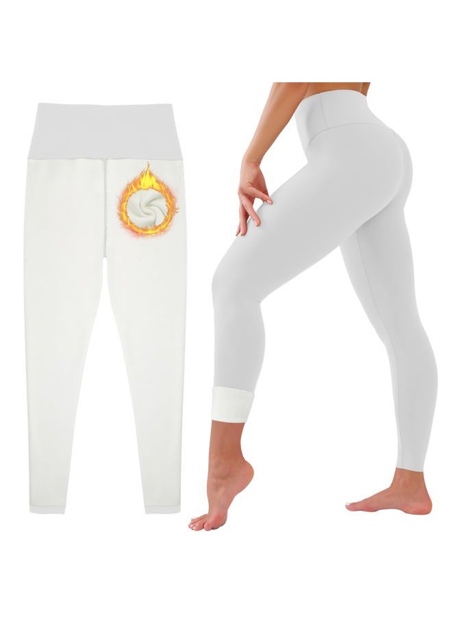HEGALY Thick Fleece Lined Leggings for Women Tummy Control High Waisted Workout Thermal Warm Soft Yoga Pants for Cold Winter, White, XXL - Image 1