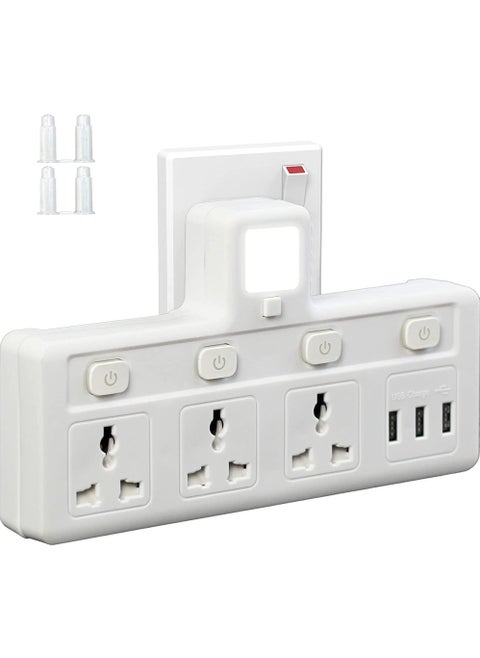 Multi Plug Extension Socket with 3 USB Extender Wall with 3 Outlets and an Electrical Power Extender Outlet Adaptor for Home Office and Kitchen