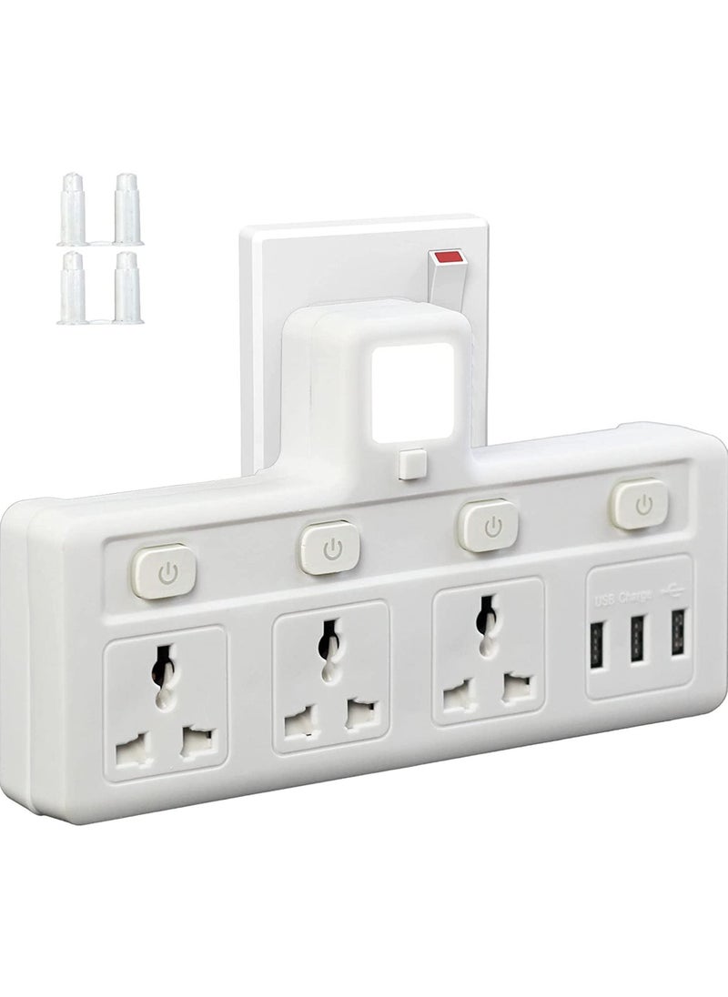 Rock Pow - Multi Plug Extension Socket with 3 USB Extender Wall with 3 Outlets and an Electrical Power Extender Outlet Adaptor for Home Office and Kitchen - Image 1