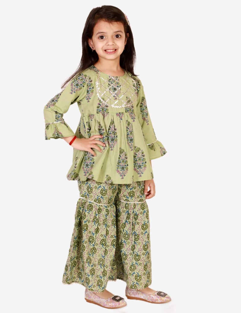 superminis Baby Girls Floral Printed Cotton Kurti Sharara Set (12-18 Months, Green) - Image 5