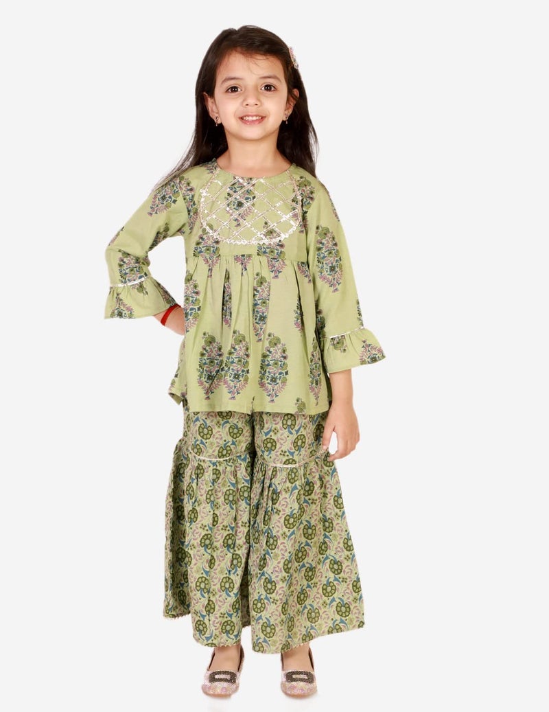 superminis Baby Girls Floral Printed Cotton Kurti Sharara Set (12-18 Months, Green) - Image 3