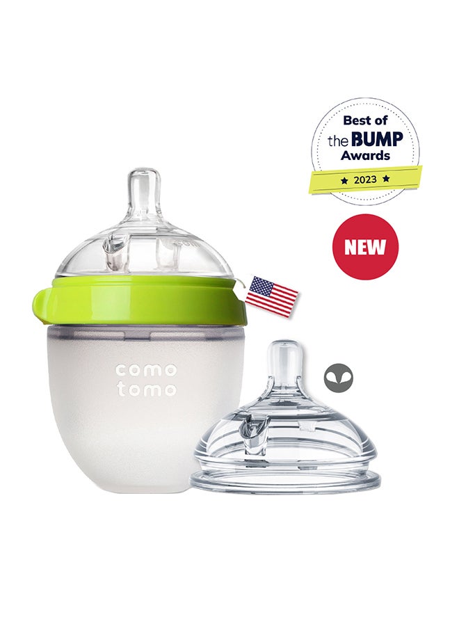 comotomo Natural Feel Baby Bottle 150 ML With Pack Of 2 Natural Teat Silicone Nipples, 2 Holes With Medium Flow, 3 Months + - Image 1
