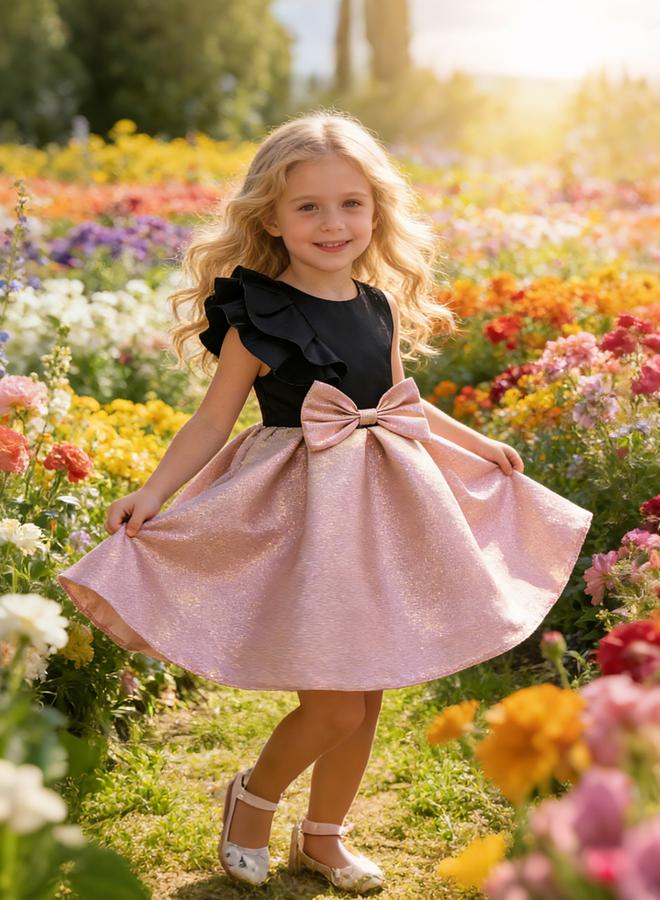 Take Two Girls Ruffled One Sleeve Dress With Bow Detail - Image 1