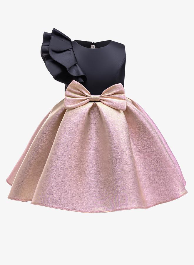 Take Two Girls Ruffled One Sleeve Dress With Bow Detail - Image 2