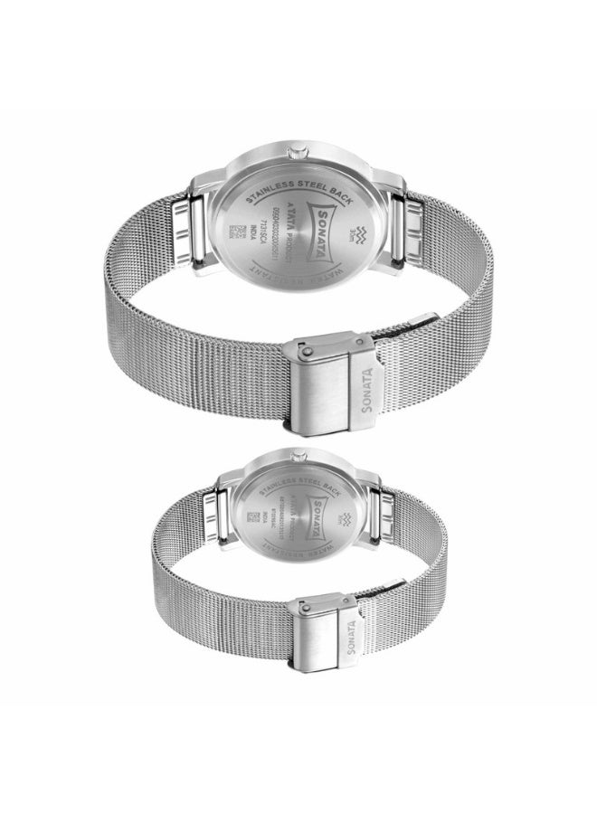 Sonata 713187029SM01 Couple's Watch Set – White Dial, Silver Stainless Steel Strap, Quartz Movement, 3 ATM Water-Resistant - Image 4
