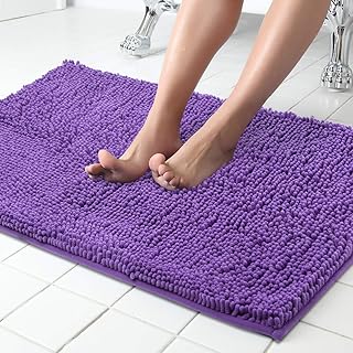 ITSOFT Non Slip Shaggy Chenille Soft Microfibers Bath Mat for Bathroom Rug Water Absorbent Carpet, 34 x 21 Inches Lilac - Image 1