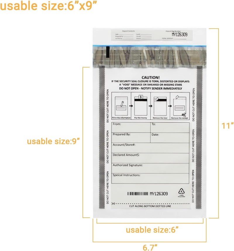 zmybcpack 500 Pack 6”x9” Clear FREEZFraud Deposit Bags, Tamper-Evident Security Bank Pocket, Cash register bags by - Image 2