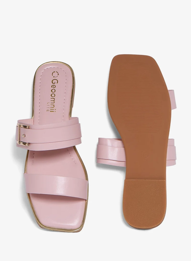 Geoomnii PINK Geoomnii Flat Sandals for Women – Comfortable Slip-On Casual Summer Sandals for Daily Wear, Walking & Travel for Women | Best Price UAE