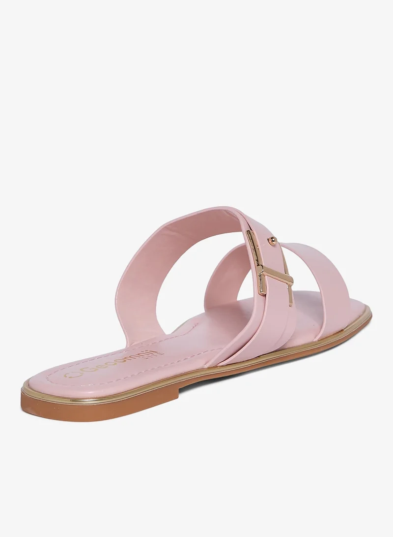 Geoomnii PINK Geoomnii Flat Sandals for Women – Comfortable Slip-On Casual Summer Sandals for Daily Wear, Walking & Travel for Women | Best Price UAE