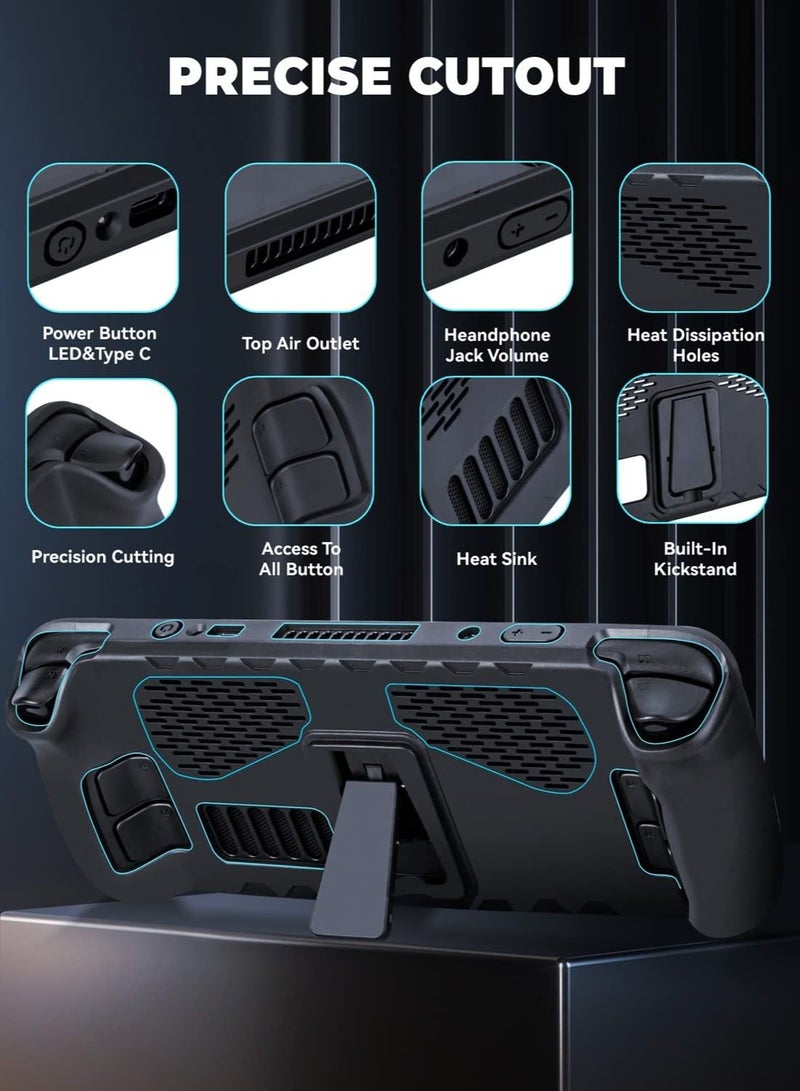 Steam Deck Protective Case with Kickstand TPU Protective Cover Case for Steam Deck with Stand Button Protect Stickers Accessories Compatible with Steam Deck - Image 3