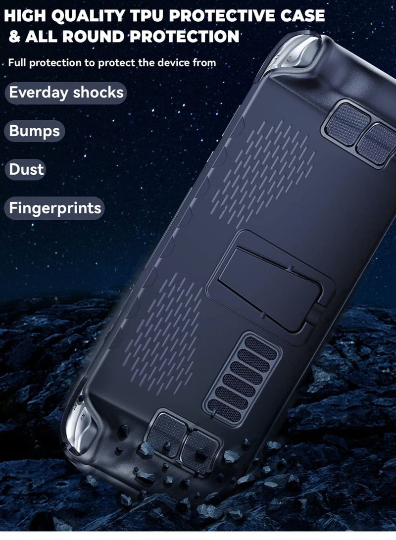 Steam Deck Protective Case with Kickstand TPU Protective Cover Case for Steam Deck with Stand Button Protect Stickers Accessories Compatible with Steam Deck - Image 2