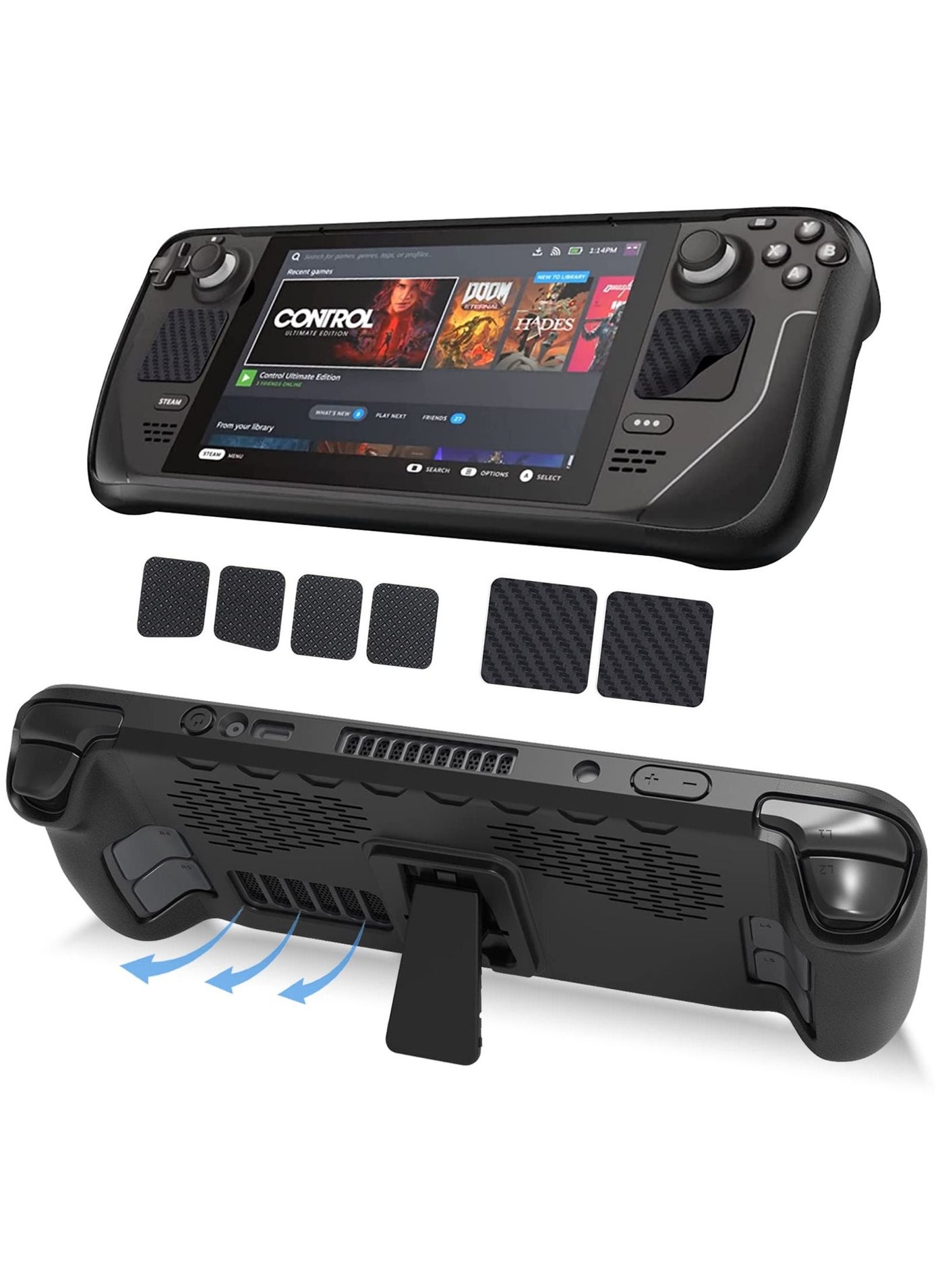Steam Deck Protective Case with Kickstand TPU Protective Cover Case for Steam Deck with Stand Button Protect Stickers Accessories Compatible with Steam Deck