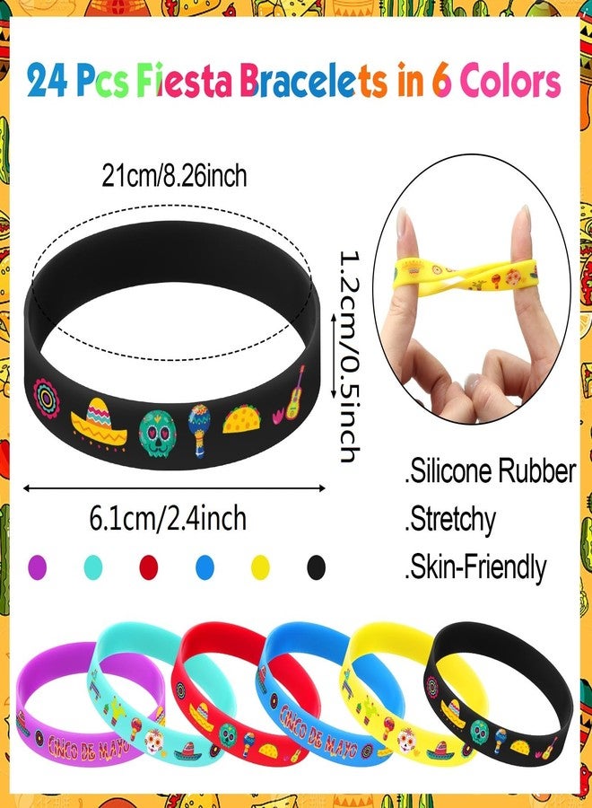 Xinnun 24 Pcs Cinco De Mayo Bracelets Wristband, Mexican Fiesta Gifts, Mexican Bracelets with Taco Cactus Piñata Pattern for Taco Favors(Cinco De Mayo) - Image 2