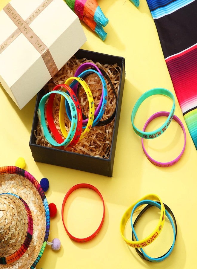 Xinnun 24 Pcs Cinco De Mayo Bracelets Wristband, Mexican Fiesta Gifts, Mexican Bracelets with Taco Cactus Piñata Pattern for Taco Favors(Cinco De Mayo) - Image 3