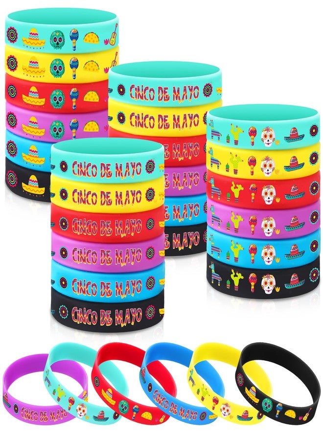 Xinnun 24 Pcs Cinco De Mayo Bracelets Wristband, Mexican Fiesta Gifts, Mexican Bracelets with Taco Cactus Piñata Pattern for Taco Favors(Cinco De Mayo) - Image 1
