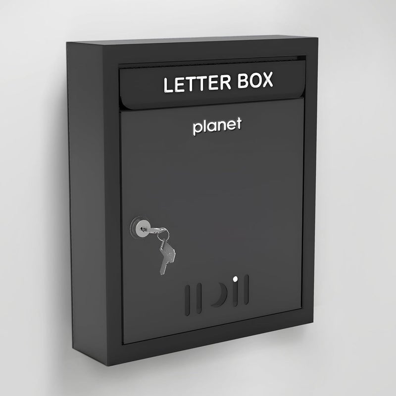 PLANET Letter Box for Home/Wall Mount Stand/Metal Wall Mount Shelf/Letter Box/Mail Box/Outdoor Mailboxes/Home Decor Items/Key Lock/Wall Mountable (Black) - Image 2