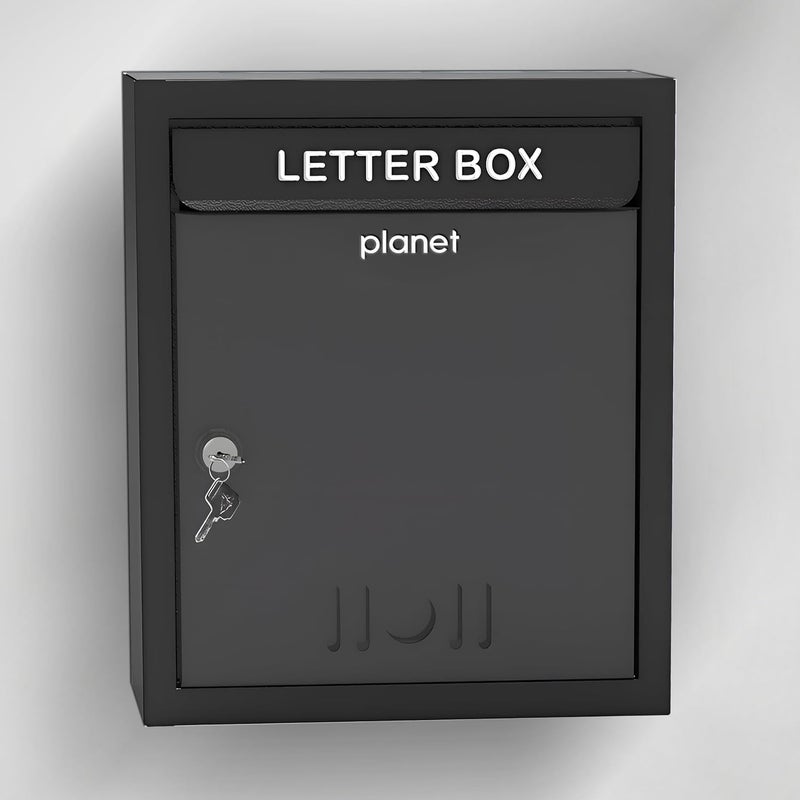 PLANET Letter Box for Home/Wall Mount Stand/Metal Wall Mount Shelf/Letter Box/Mail Box/Outdoor Mailboxes/Home Decor Items/Key Lock/Wall Mountable (Black) - Image 1