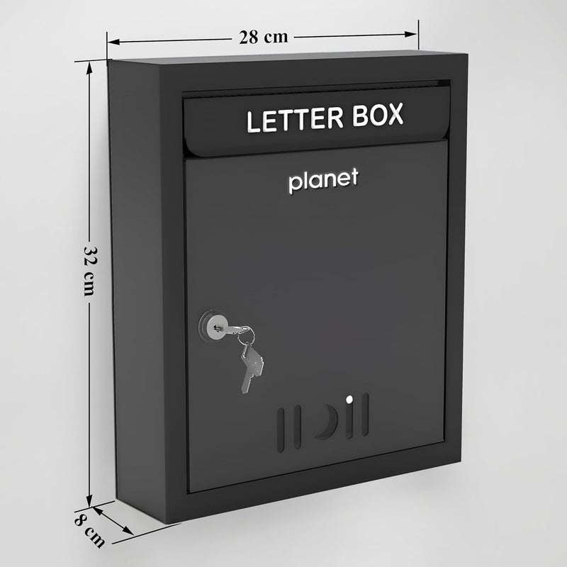 PLANET Letter Box for Home/Wall Mount Stand/Metal Wall Mount Shelf/Letter Box/Mail Box/Outdoor Mailboxes/Home Decor Items/Key Lock/Wall Mountable (Black) - Image 3