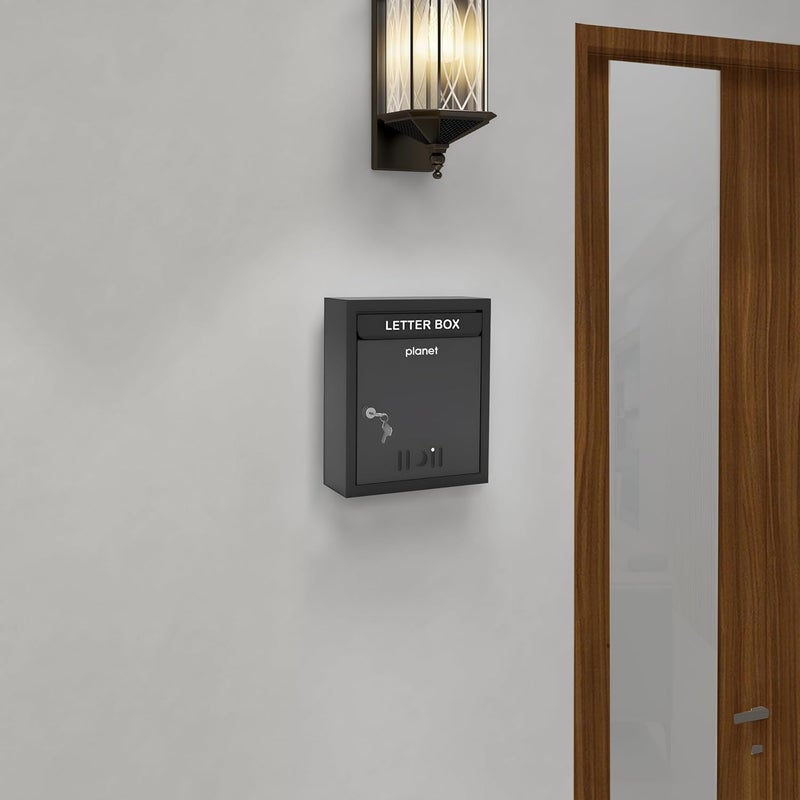 PLANET Letter Box for Home/Wall Mount Stand/Metal Wall Mount Shelf/Letter Box/Mail Box/Outdoor Mailboxes/Home Decor Items/Key Lock/Wall Mountable (Black) - Image 5