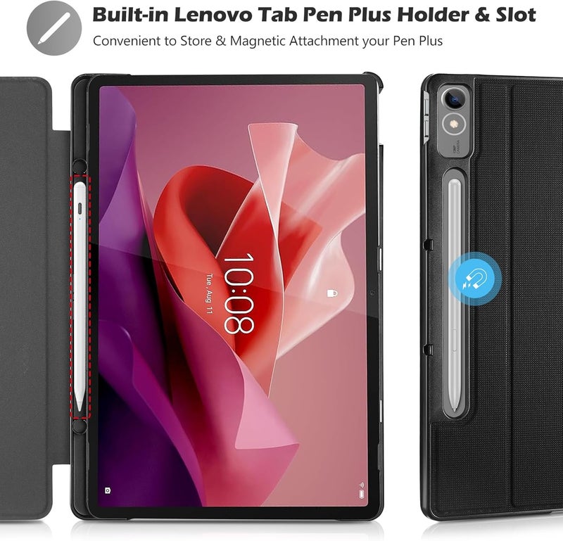 Procases Cover For Lenovo Tab P12 12.7 Inch 2023 Case Tb370Fu With Pen Holder, Slim Folio Case Protective Hard Shell Lightweight Stand Smart Cover For 12.7 Inch Lenovo Tab P12 2023 -Black - Image 2