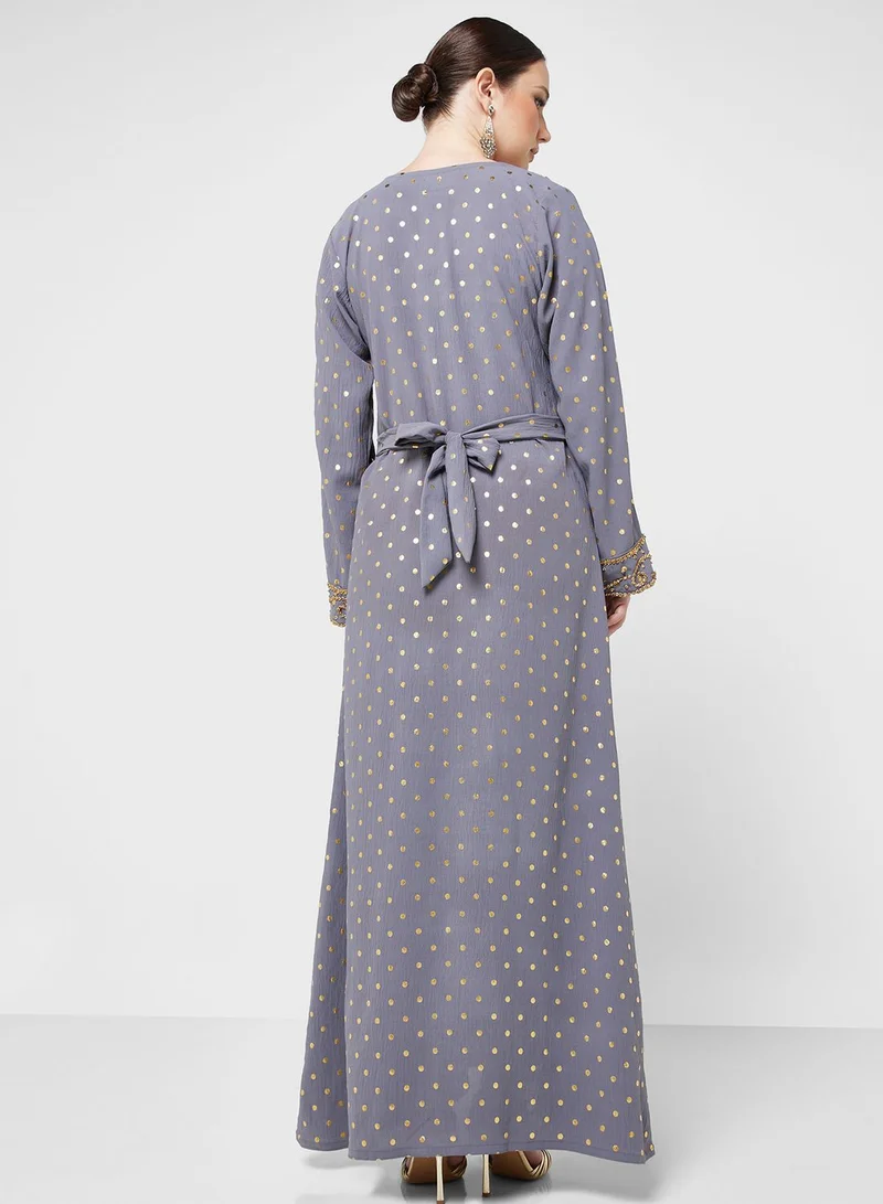 ARABIAN CLOSET Embellished V- Neck Jalabiya