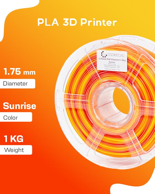 Cookiecad PLA Filament 1.75mm 1kg Rainbow Multicolor 3D Printer Filament - Sunrise PLA - Image 4