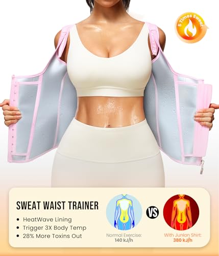 Junlan Waist Trainer for Women - Sauna Suit Sweat Vest for Working Out(Pink,Large) - Image 4