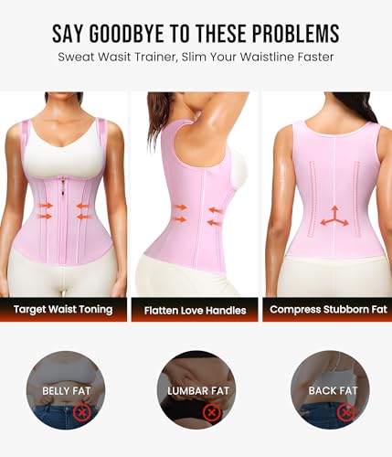 Junlan Waist Trainer for Women - Sauna Suit Sweat Vest for Working Out(Pink,Large) - Image 3