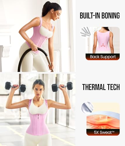 Junlan Waist Trainer for Women - Sauna Suit Sweat Vest for Working Out(Pink,Large) - Image 5