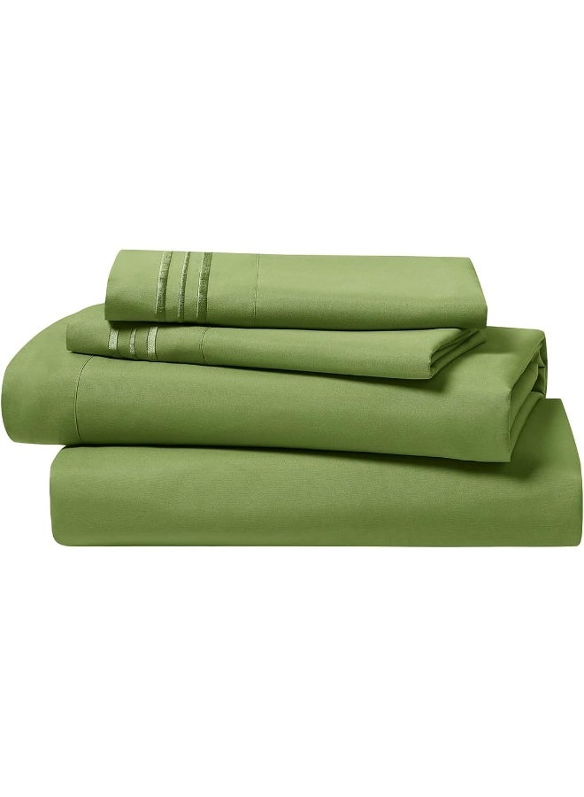 Clara Clark Bed Sheets, Premier 1800 Series 4 Piece Bed Sheet Set, Deep Pocket, Wrinkle, Fade, Stain Resistant, Luxury Soft Bedding Sheets & Pillowcases, Queen, Calla Green - Image 5
