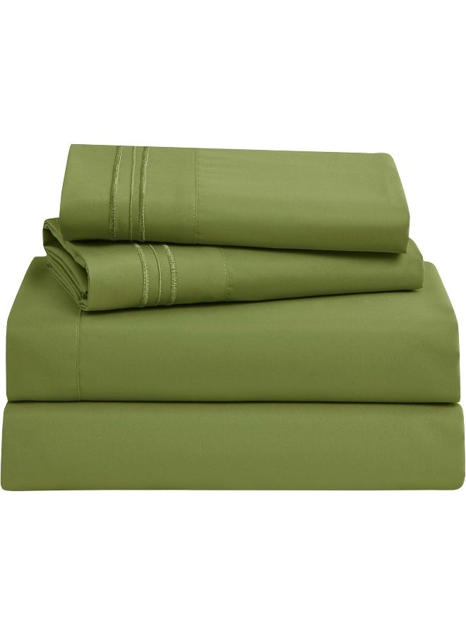 Clara Clark Bed Sheets, Premier 1800 Series 4 Piece Bed Sheet Set, Deep Pocket, Wrinkle, Fade, Stain Resistant, Luxury Soft Bedding Sheets & Pillowcases, Queen, Calla Green - Image 1