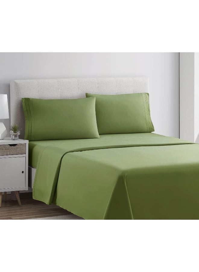 Clara Clark Bed Sheets, Premier 1800 Series 4 Piece Bed Sheet Set, Deep Pocket, Wrinkle, Fade, Stain Resistant, Luxury Soft Bedding Sheets & Pillowcases, Queen, Calla Green - Image 2