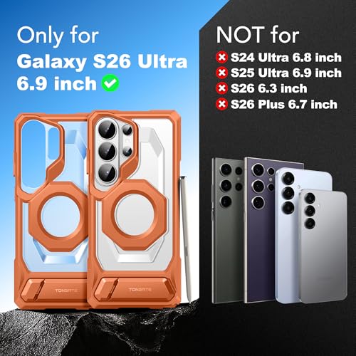 TONGATE Magnetic for Samsung Galaxy S26 Ultra Case with Stand and Privacy Screen Protector, Compatible with MagSafe, TPU Non-Slip Military Grade Protection Shockproof Phone Case for S26 Ultra, Orange - Image 2