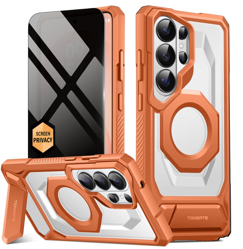 TONGATE Magnetic for Samsung Galaxy S26 Ultra Case with Stand and Privacy Screen Protector, Compatible with MagSafe, TPU Non-Slip Military Grade Protection Shockproof Phone Case for S26 Ultra, Orange - Image 1