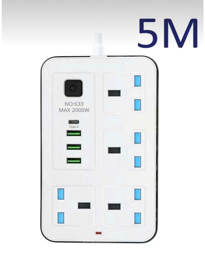 تراداماكس Multi-Outlet Power Strip , 4 Way Electrical Adapter with 3 USB Ports and PD Type-C Port , Power Socket Extension , Electrical Power Converter , Large Power Strip , Multi-Socket Extension Cord , High-Quality Power Strip Supports Up To 2000 Watts , Includes 3 USB Ports for Charging Smartphones and Tablets , Supports PD Fast Charge Technology Compatible with Latest iPhone and Android Devices , Operates at 13A Standard Current and 220-240V Voltage , Equipped with Child Safety Shutter for Extra Protection against Tampering , Includes On/Off Switch for Total Control , Durable and Heavy-Duty Design for Home and Office Use , Safe and Heat-Resistant Power Outlet , Long-Life Electrical Extension for Connecting Multiple Devices Simultaneously , Compliant with Electrical Safety Standards , Ideal Solution for Phone Charging and Small Home Appliances , 3-Pin Power Plug with Smart Charging Features , Multi-Functional Power Output for Kitchen Rooms and Offices. - Image 2