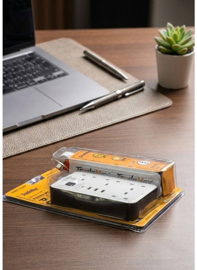 تراداماكس Multi-Outlet Power Strip , 4 Way Electrical Adapter with 3 USB Ports and PD Type-C Port , Power Socket Extension , Electrical Power Converter , Large Power Strip , Multi-Socket Extension Cord , High-Quality Power Strip Supports Up To 2000 Watts , Includes 3 USB Ports for Charging Smartphones and Tablets , Supports PD Fast Charge Technology Compatible with Latest iPhone and Android Devices , Operates at 13A Standard Current and 220-240V Voltage , Equipped with Child Safety Shutter for Extra Protection against Tampering , Includes On/Off Switch for Total Control , Durable and Heavy-Duty Design for Home and Office Use , Safe and Heat-Resistant Power Outlet , Long-Life Electrical Extension for Connecting Multiple Devices Simultaneously , Compliant with Electrical Safety Standards , Ideal Solution for Phone Charging and Small Home Appliances , 3-Pin Power Plug with Smart Charging Features , Multi-Functional Power Output for Kitchen Rooms and Offices. - Image 3