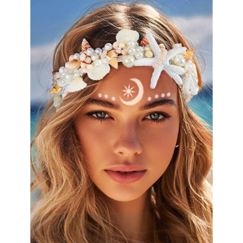 Unicra Sea Shell Headband Mermaid headpiece Silver Starfish Beach Wedding Hair Accessories for Women and Girls - Image 1