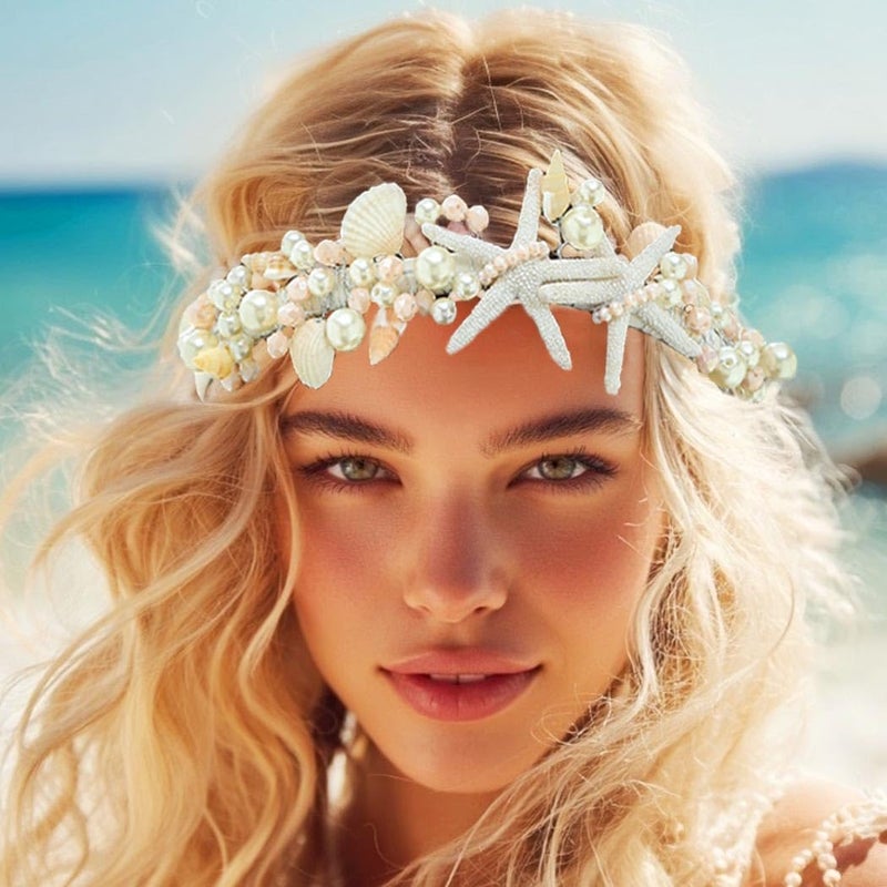 Unicra Sea Shell Headband Mermaid headpiece Silver Starfish Beach Wedding Hair Accessories for Women and Girls - Image 4