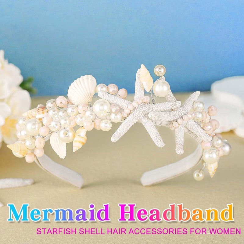 Unicra Sea Shell Headband Mermaid headpiece Silver Starfish Beach Wedding Hair Accessories for Women and Girls - Image 2