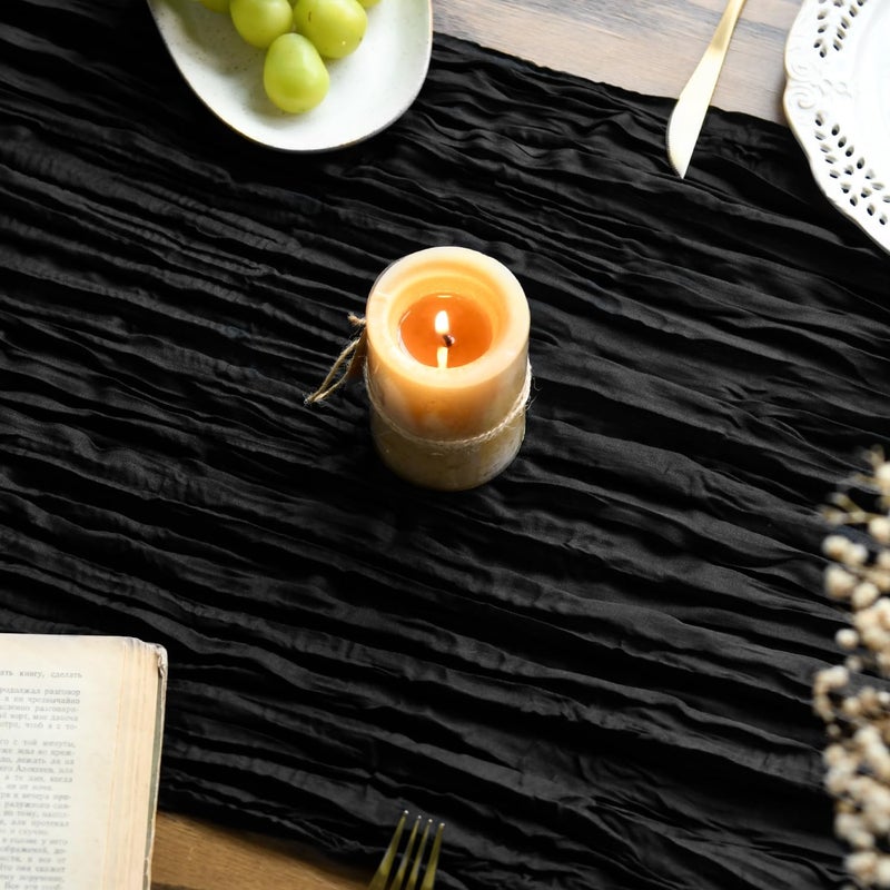 Artoid Mode Boho Black Gauze Wedding Cheesecloth Table Runner, 35x120 Inch Seasonal Fabric Kitchen Dining Holiday Table Decor for Home Party - Image 3