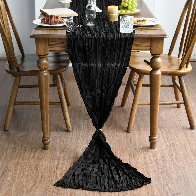 Artoid Mode Boho Black Gauze Wedding Cheesecloth Table Runner, 35x120 Inch Seasonal Fabric Kitchen Dining Holiday Table Decor for Home Party - Image 2