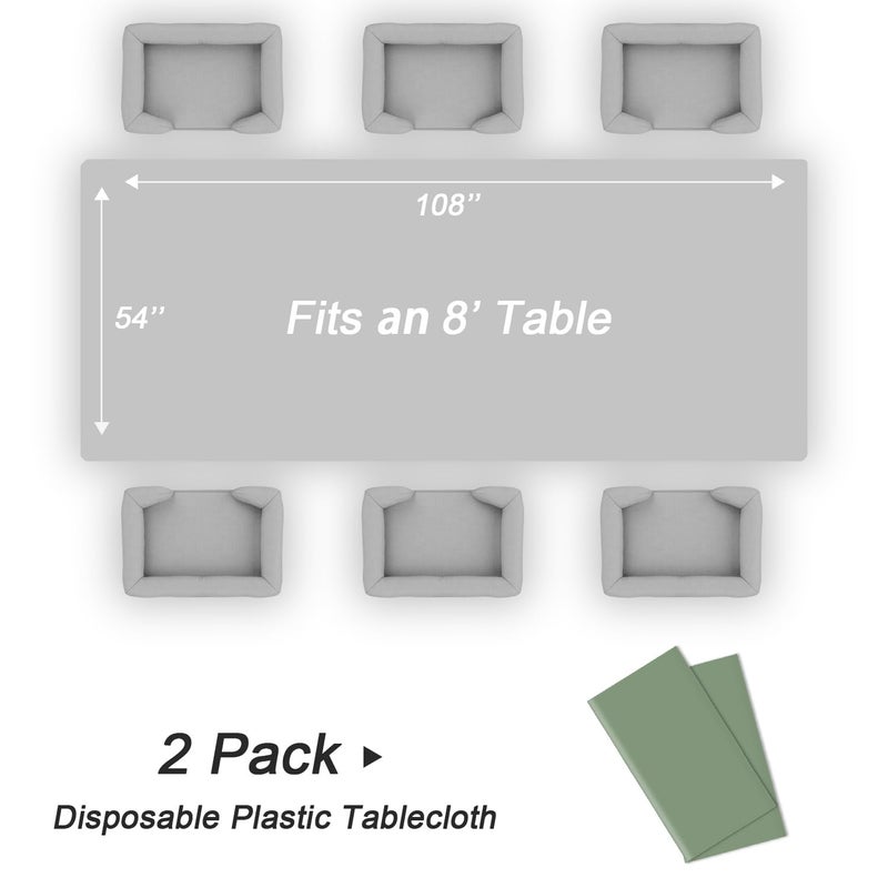 QIKSION 2 Pack Sage Green Plastic Tablecloth Disposable Table Covers Light Green Table Cloths for Birthday Bridal Wedding Baby Shower Party Wedding  Fits 6 to 8 Foot Rectangle Tables (54 ? 108 Inch) - Image 5