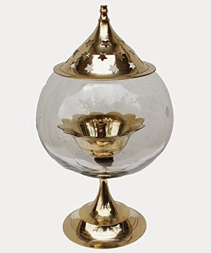Dekor World Brass/Glass Akhand Deepak (Gold, Standard, 1 Piece),DWDT-365 - Image 1
