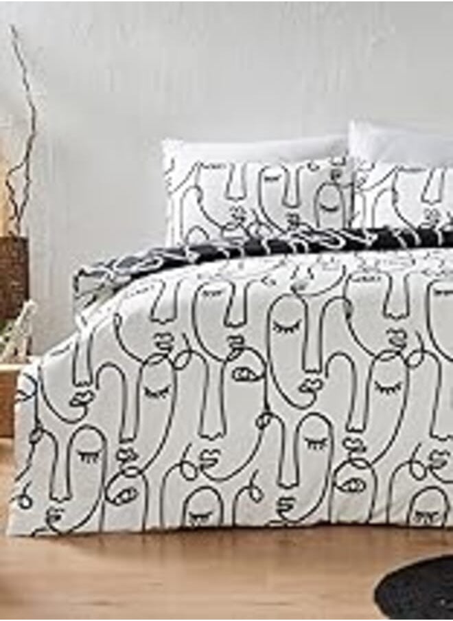 Matalan Matalan Cotton Rich Abstract Face Duvet Cover, Double Size, Black 